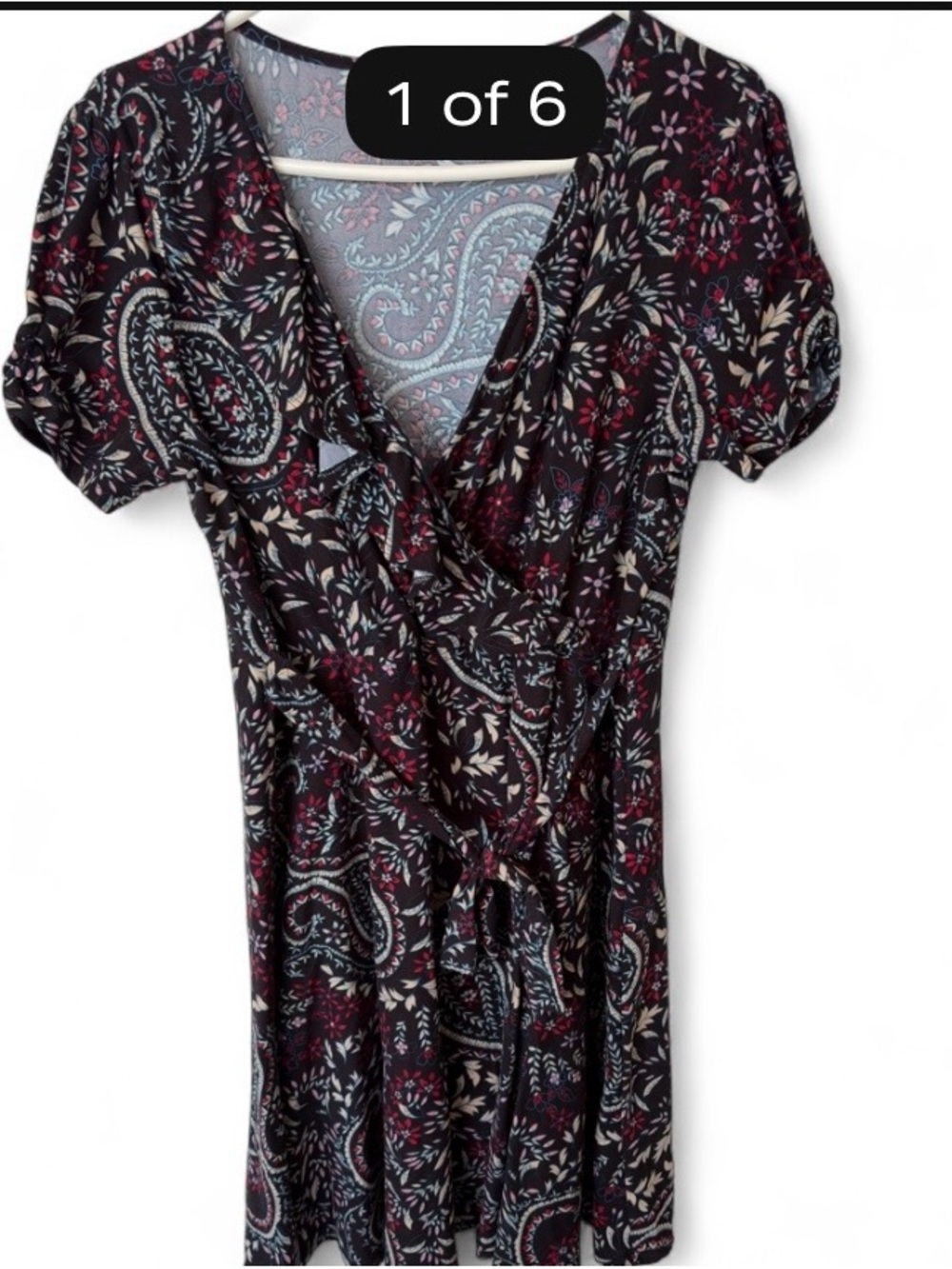 Floral Paisley Wrap Tunic in Black and Burgundy